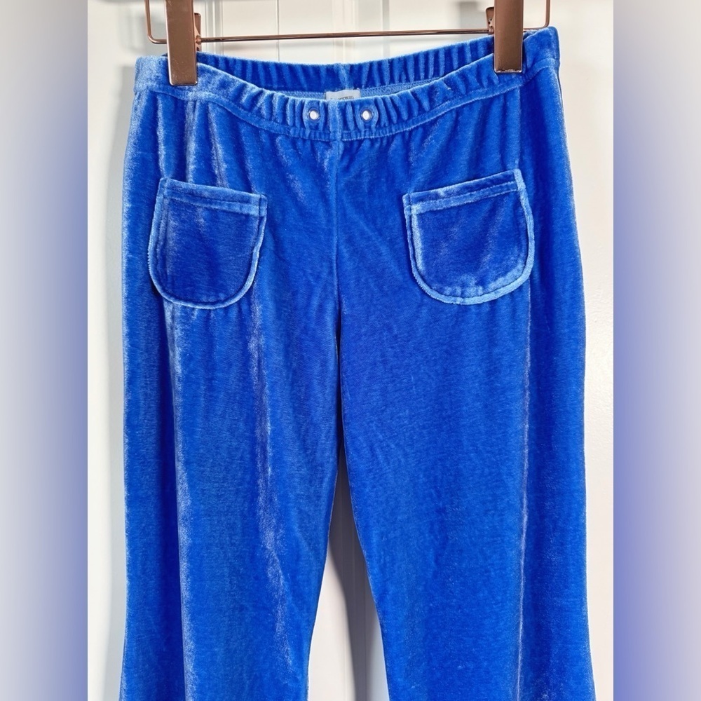 Y2K Groovy Blue Velvet Bell Bottoms - Picture 6 of 7